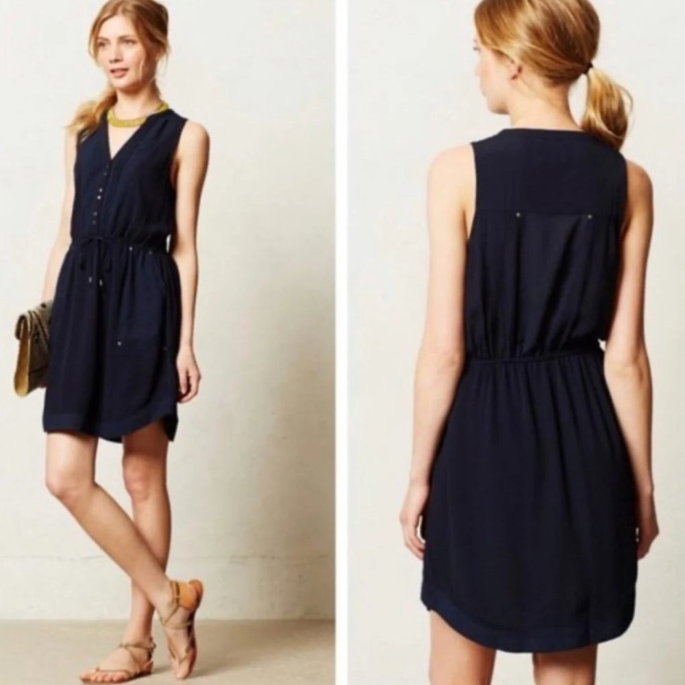 Anthropologie Sleeveless Shirt Dress by Maeve "Pelona" size Small/S  Navy Blue